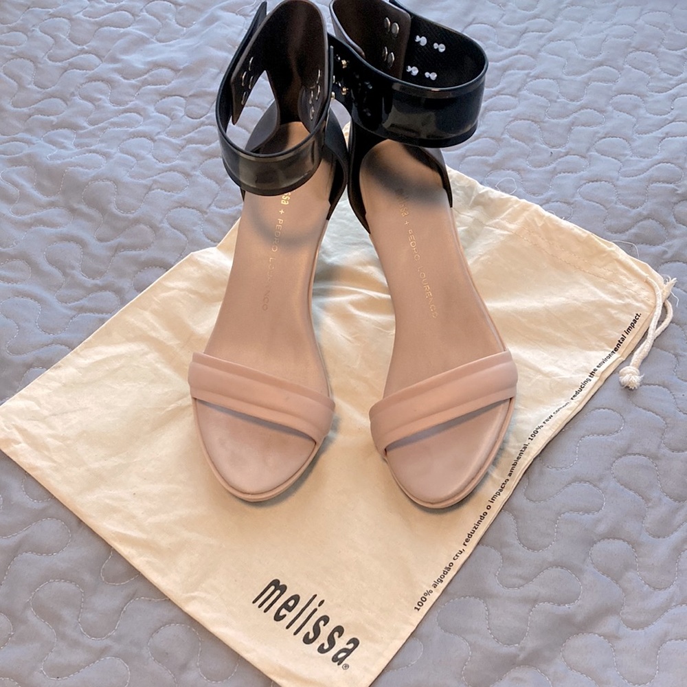 RARE Melissa + Pedro Lourenço creamy pink, brown & black heels sz 6 US/37 EU